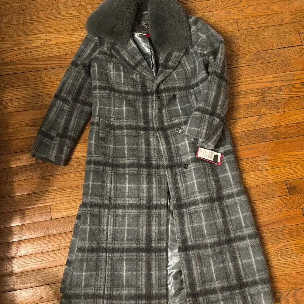 NWT - Vince Camuto Coat blue/graySize M Women's with Faux Fur detachable Collar - Picture 1 of 7